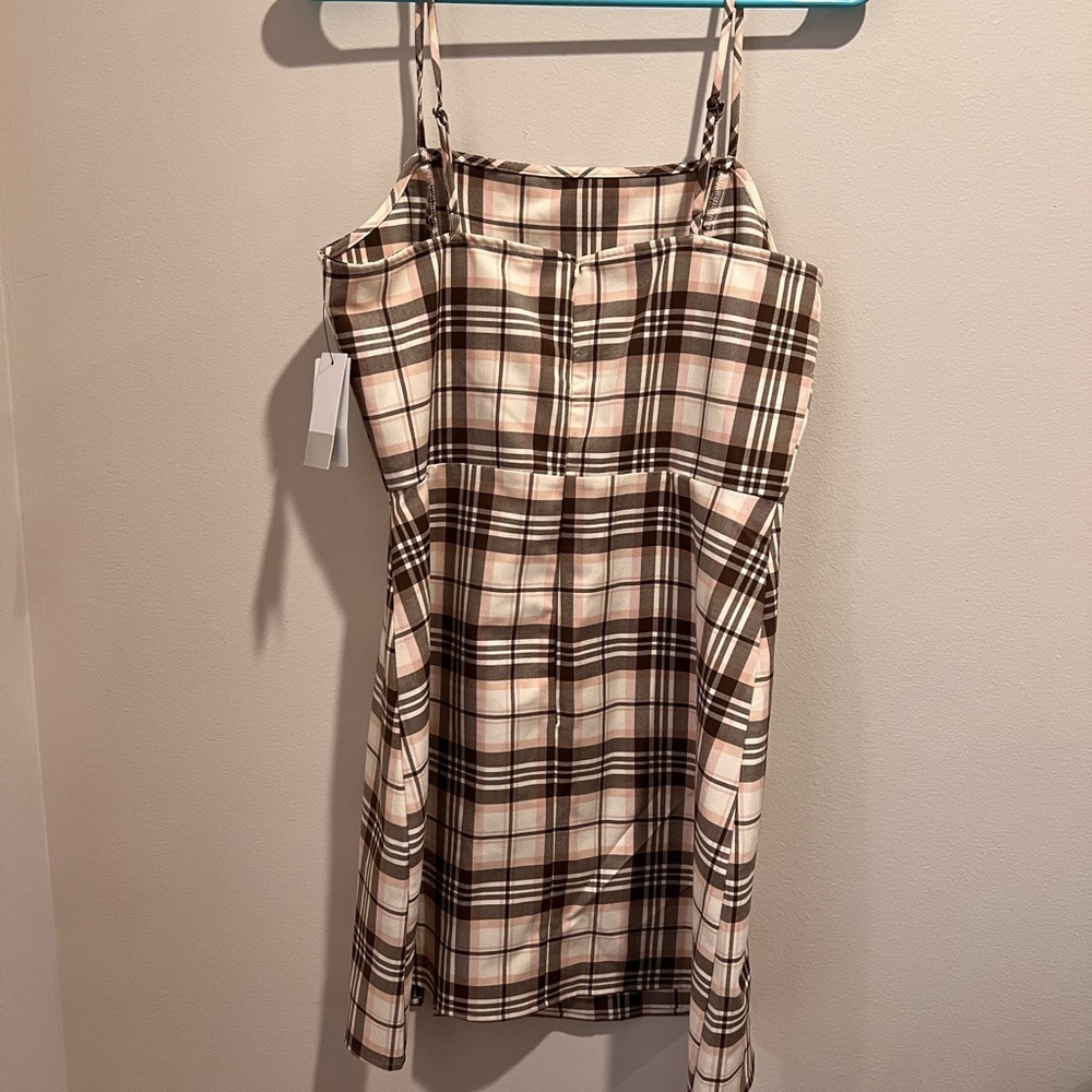 BP. Preppy Woven Minidress Ivory / Pink / Brown Plaid (NWT!) - Picture 3 of 5